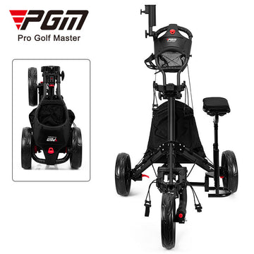 PGM QC007 3 wheel foldable golf push cart golf trolleys with seat ice packs umbrella holder