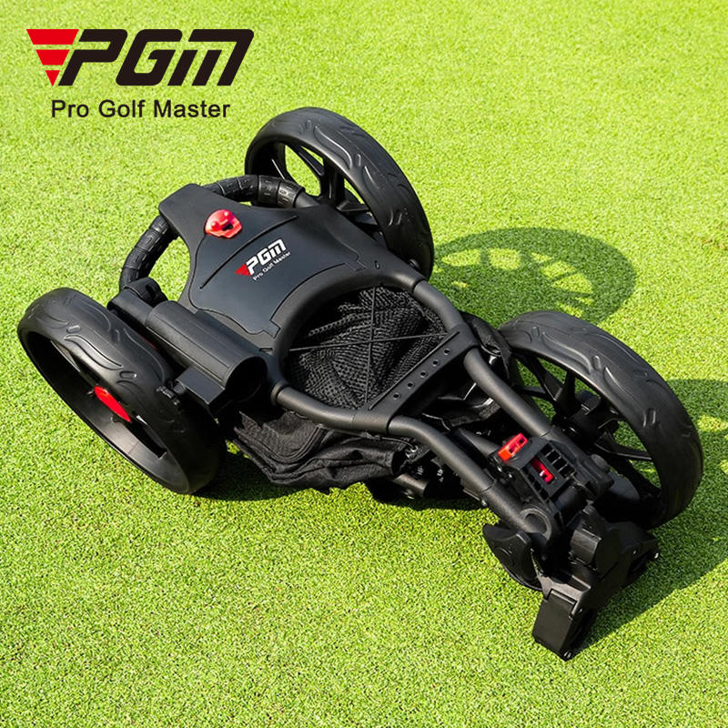 PGM QC007 3 wheel foldable golf push cart golf trolleys with seat ice packs umbrella holder