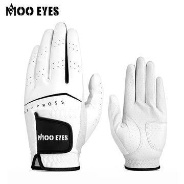 MOO EYES M23ST003 Custom Men's Golf Gloves White Cabretta Leather with Breathable Sheepskin for Sports