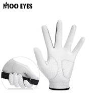 MOO EYES M23ST003 Custom Men's Golf Gloves White Cabretta Leather with Breathable Sheepskin for Sports