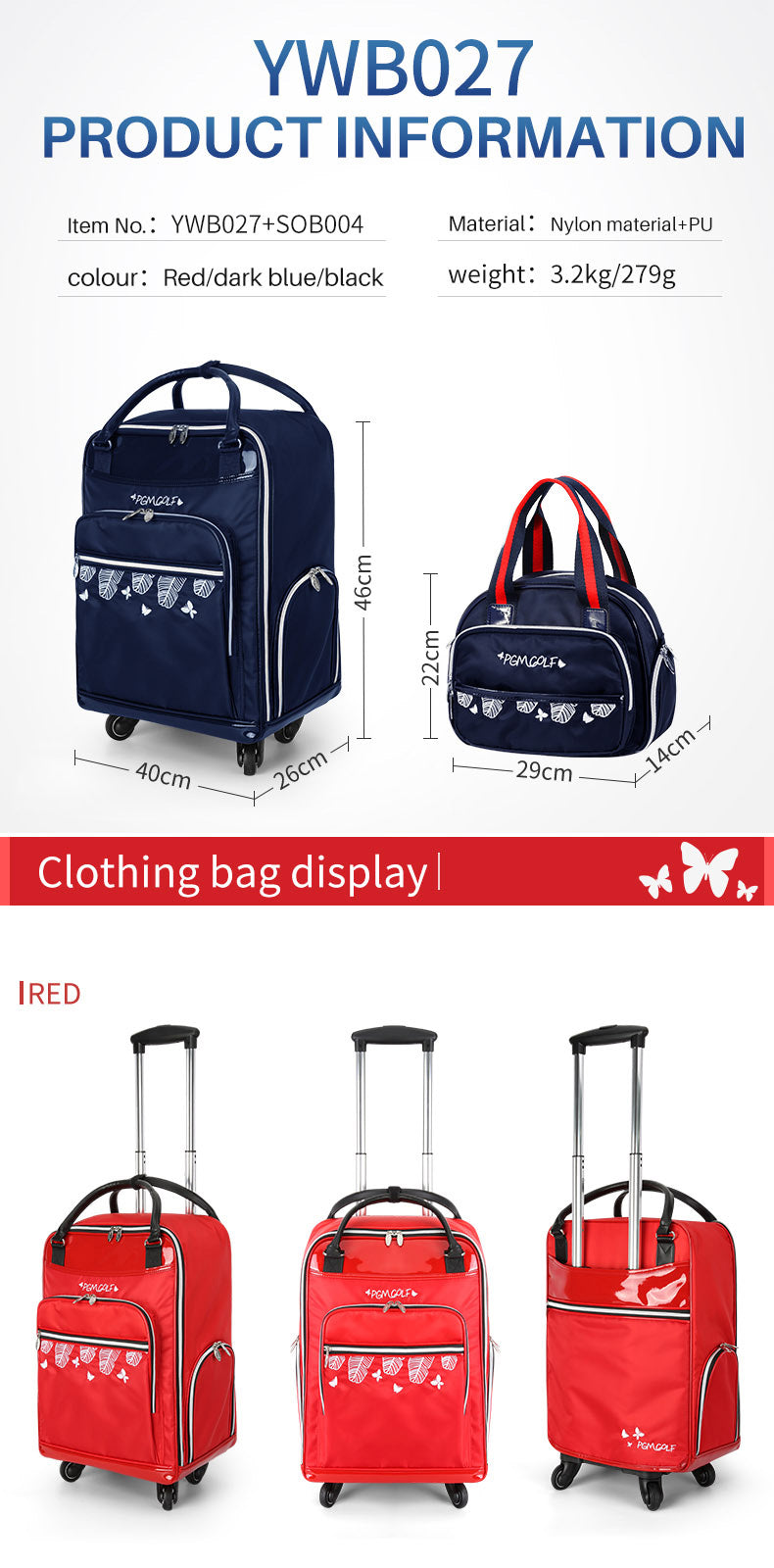 PGM YWB027 2021 Women golf boston Bag with the wheels Golf Travel Bag