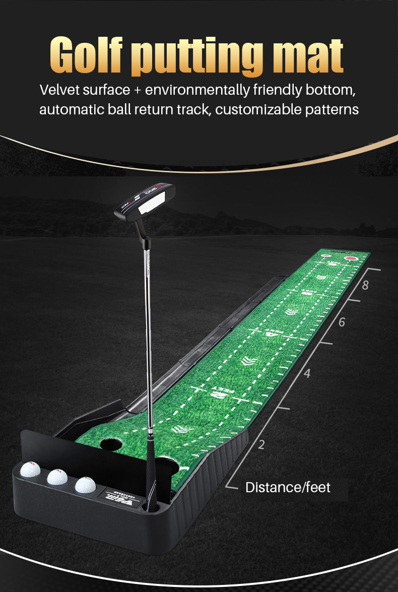 PGM TL020 Black Plastic Frame Indoor Golf Putting Mat With Ball Return Rail-Carpet
