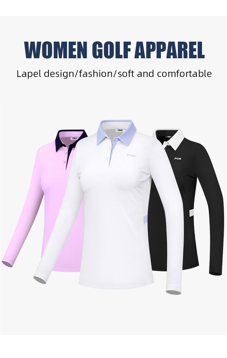 PGM YF535 ladies long sleeve performance golf polo shirt polyester spandex plain golf polo