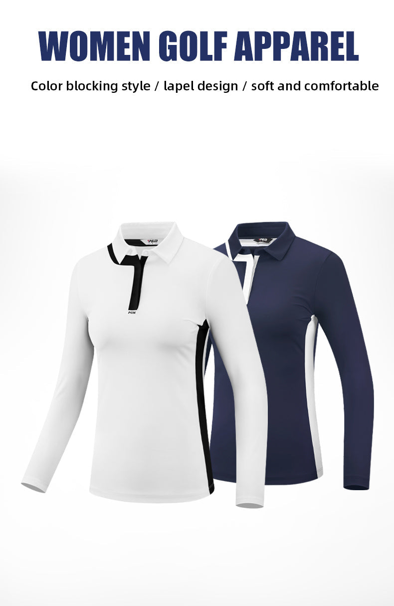 PGM YF531 women polo golf top long sleeve ladies polyester spandex plain golf polo