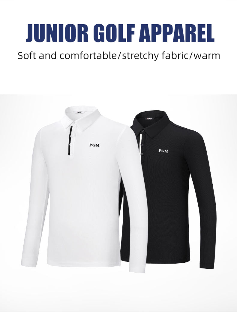 PGM YF543 kids collared shirt golf polo fashion long sleeve 4 way stretch golf polo