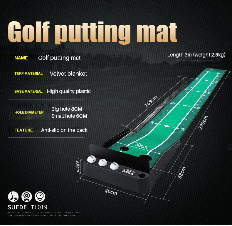 PGM TL019 indoor putting mat with ball-rollback practice golf putting mat
