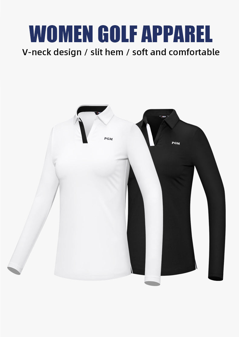 PGM YF529 performance women long sleeve golf polo shirt polyester spandex oem plain golf polos
