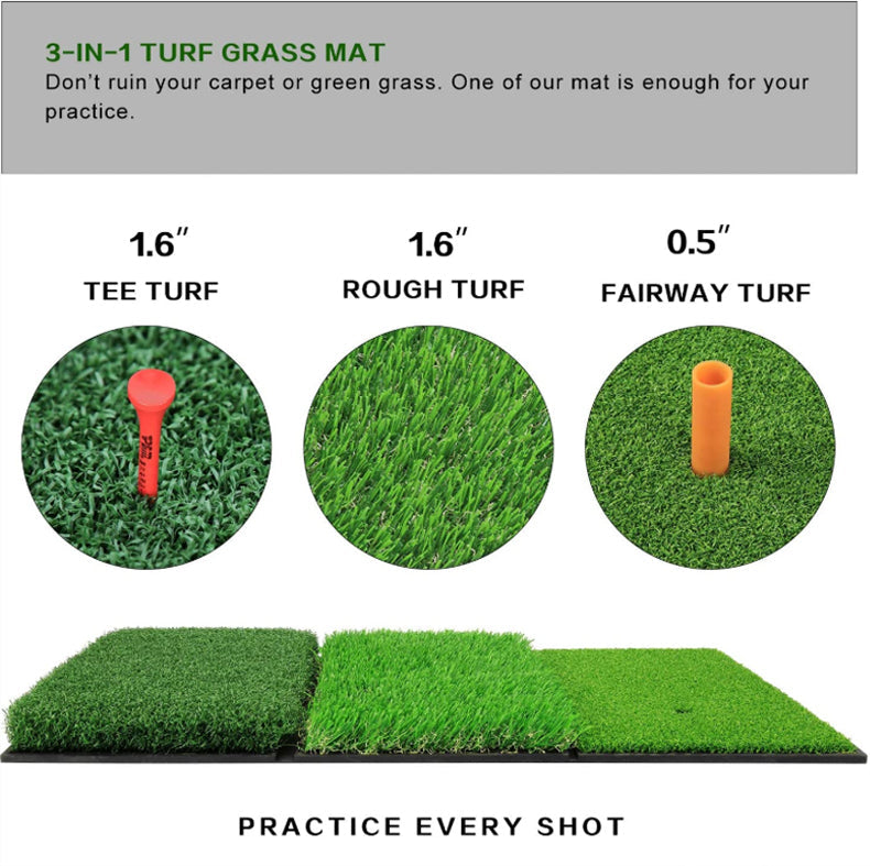 PGM DJD024 golf hitting mat mini backyard golf practice 3-in-1 hit mat foldable hitting swing mat