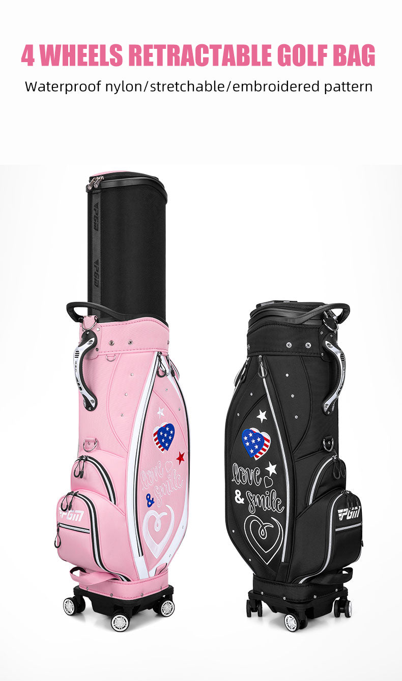 PGM QB135 cute golf bag female golf travel bag pink golf bags with wheel
