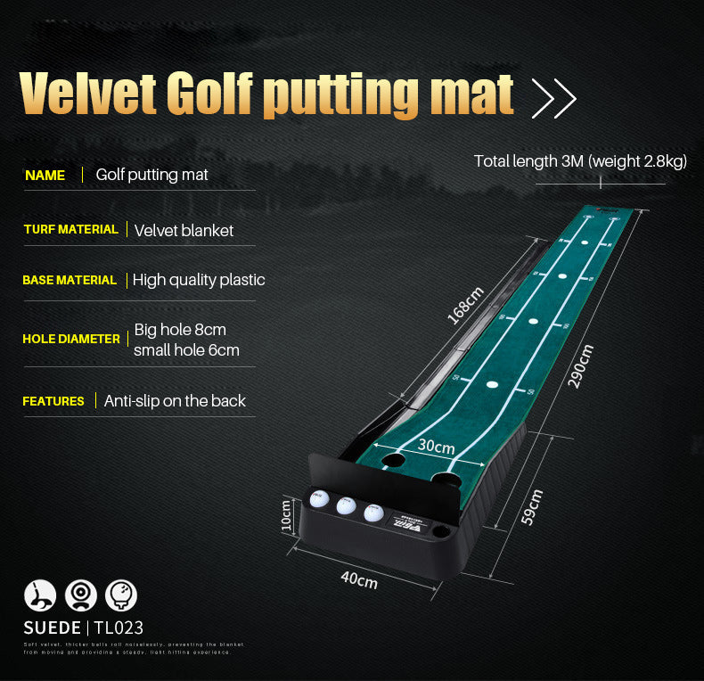 PGM TL023 Aiming line-Carpet Golf Putting Mat Ball Return Track Baffle Black Plastic Frame Indoor Outdoor