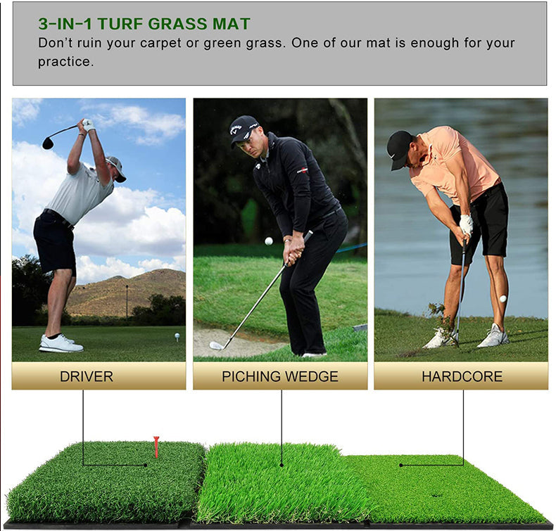 PGM DJD024 golf hitting mat mini backyard golf practice 3-in-1 hit mat foldable hitting swing mat