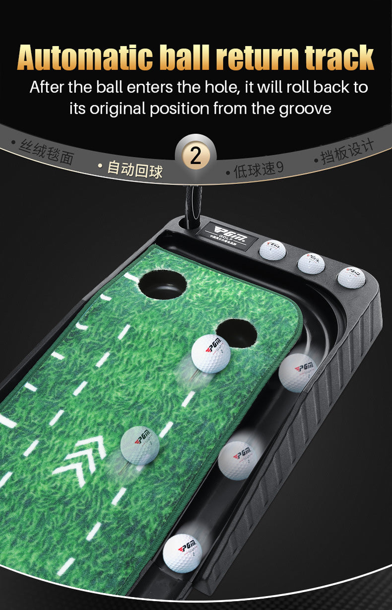 PGM TL020 Black Plastic Frame Indoor Golf Putting Mat With Ball Return Rail-Carpet