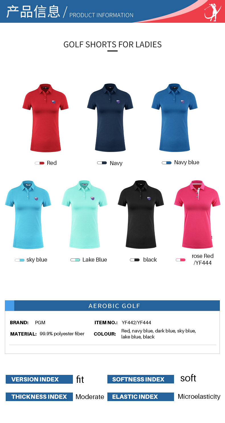 PGM YF442 wholesale women golf polo shirts plain breathable manufacturer golf polo