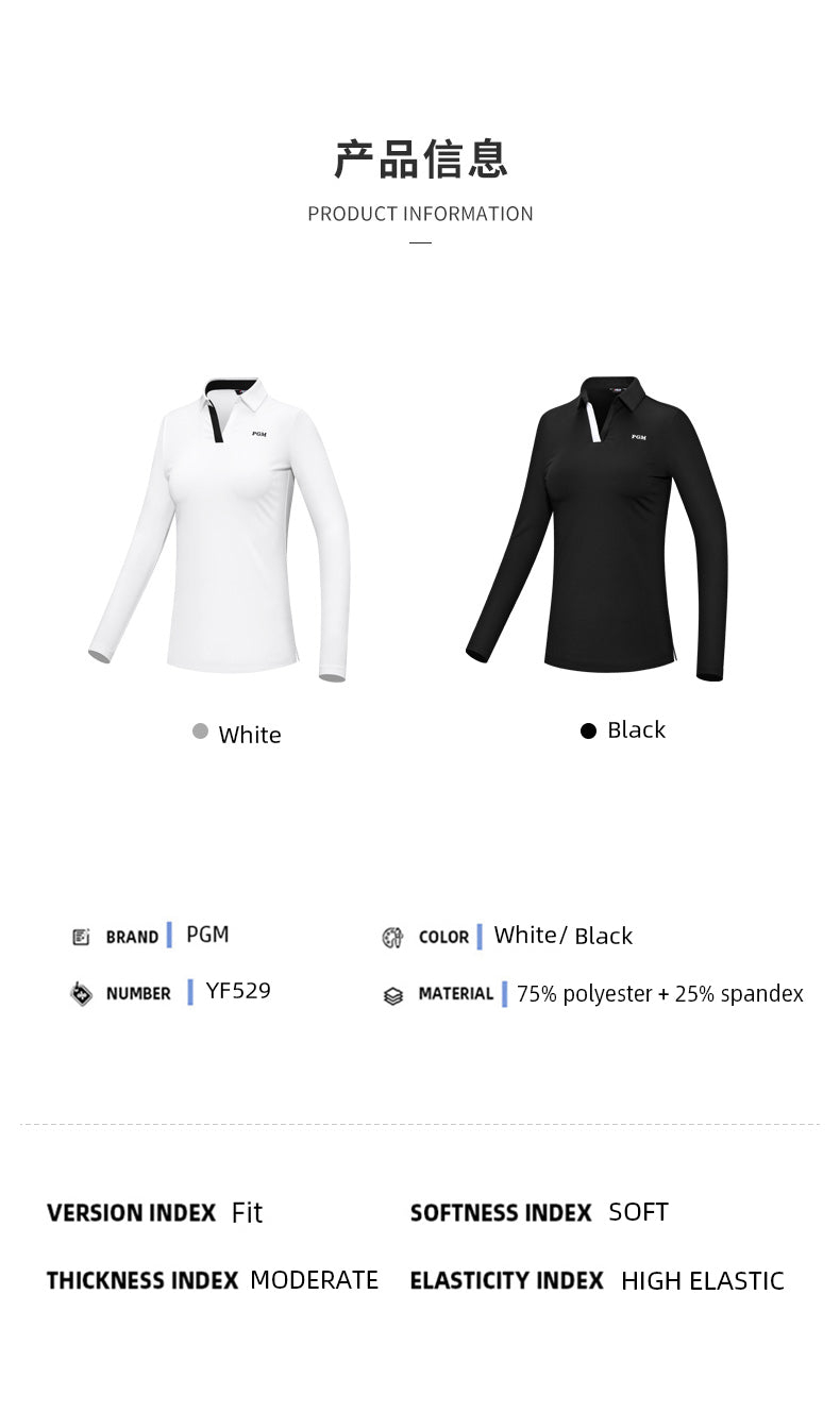 PGM YF529 performance women long sleeve golf polo shirt polyester spandex oem plain golf polos