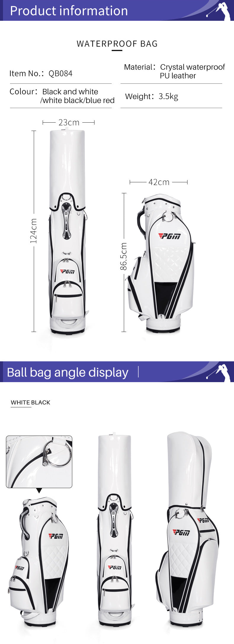 PGM QB084 ladies tour golf equipment caddy bag pu leather golf bag