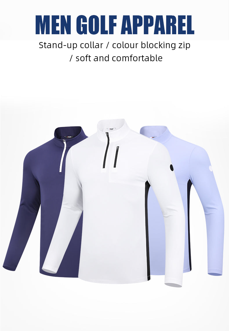 PGM YF522 men golf t shirt high quality zip collar custom long sleeves mens golf shirts