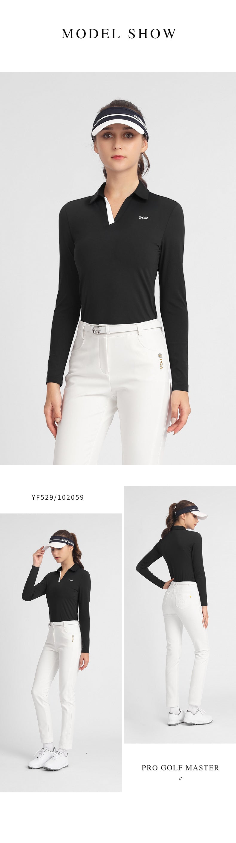 PGM YF529 performance women long sleeve golf polo shirt polyester spandex oem plain golf polos