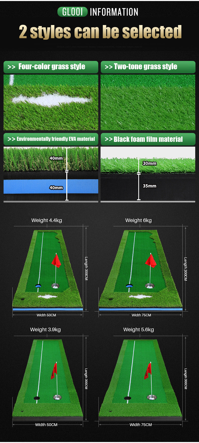 PGM GL001 golf putting green mat outdoor golf putting green with aiming line