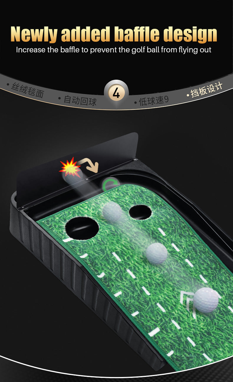 PGM TL020 Black Plastic Frame Indoor Golf Putting Mat With Ball Return Rail-Carpet