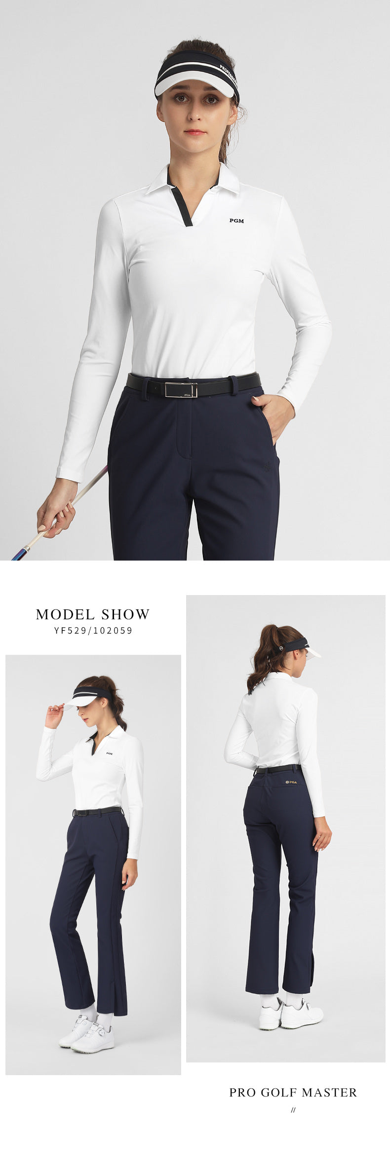 PGM YF529 performance women long sleeve golf polo shirt polyester spandex oem plain golf polos