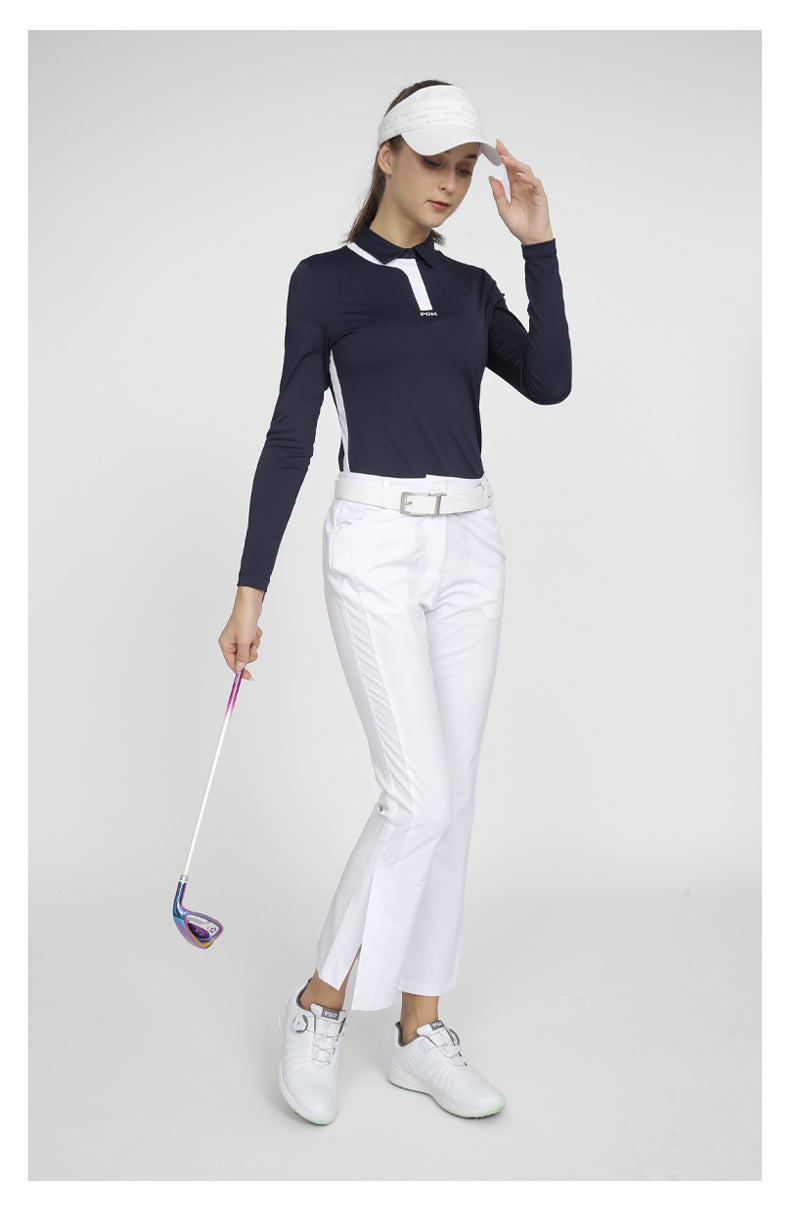 PGM YF531 women polo golf top long sleeve ladies polyester spandex plain golf polo