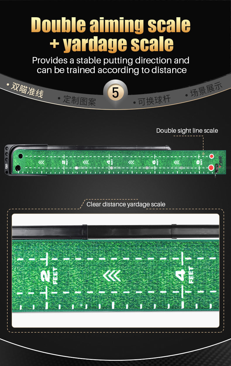 PGM TL020 Black Plastic Frame Indoor Golf Putting Mat With Ball Return Rail-Carpet