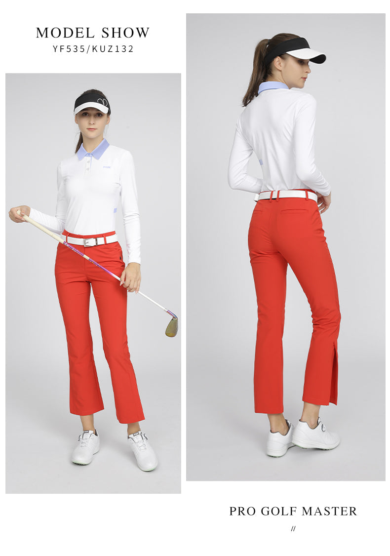 PGM YF535 ladies long sleeve performance golf polo shirt polyester spandex plain golf polo
