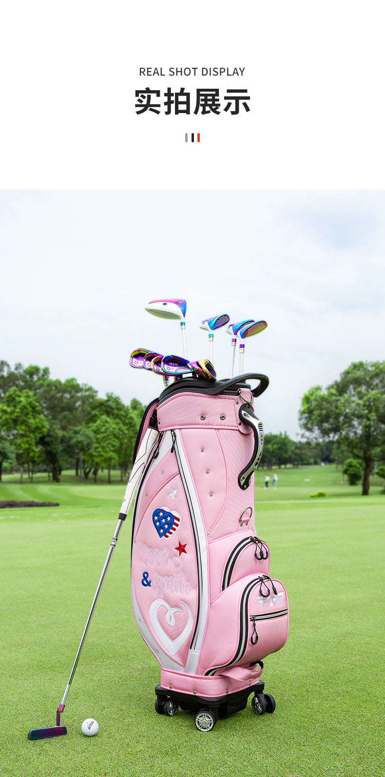 PGM QB135 cute golf bag female golf travel bag pink golf bags with wheel