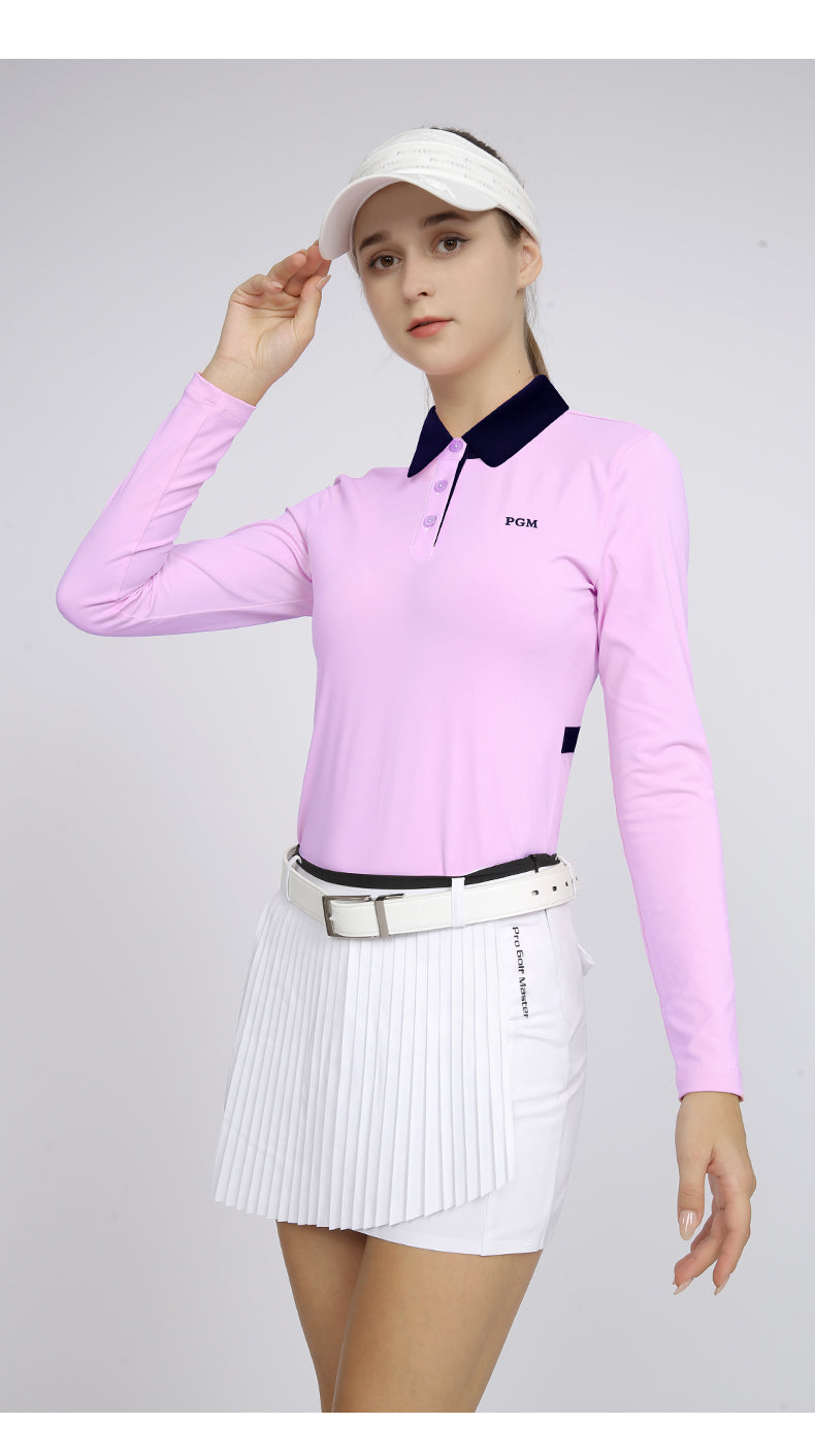 PGM YF535 ladies long sleeve performance golf polo shirt polyester spandex plain golf polo