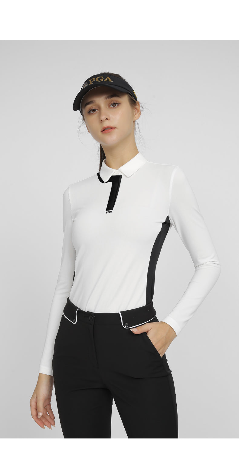 PGM YF531 women polo golf top long sleeve ladies polyester spandex plain golf polo