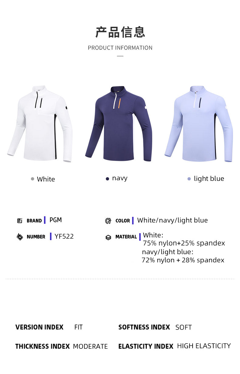 PGM YF522 men golf t shirt high quality zip collar custom long sleeves mens golf shirts