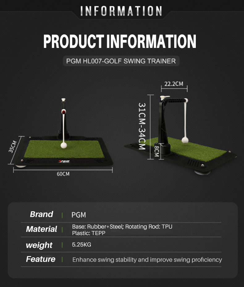 PGM HL007 adjustable height golf trainer swing mat practice aid indoor golf swing trainer