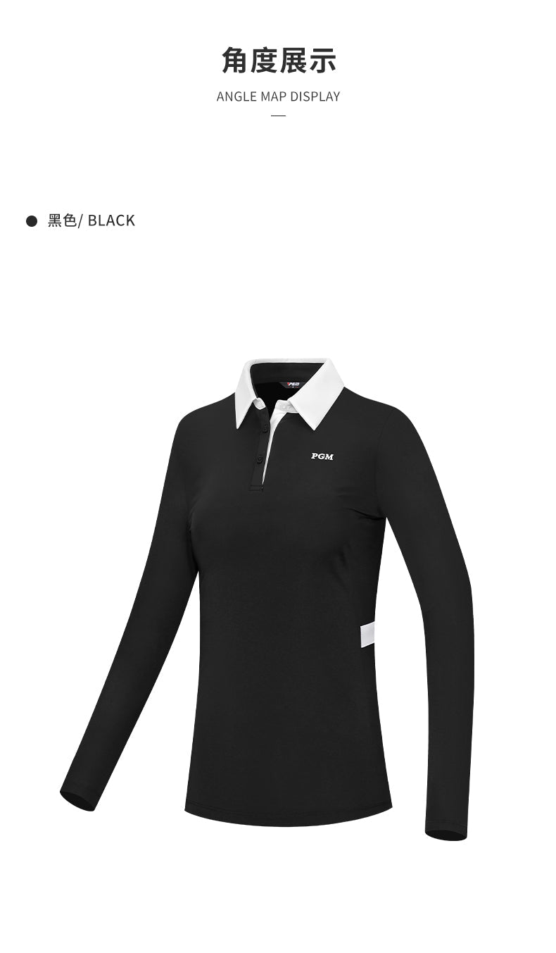 PGM YF535 ladies long sleeve performance golf polo shirt polyester spandex plain golf polo