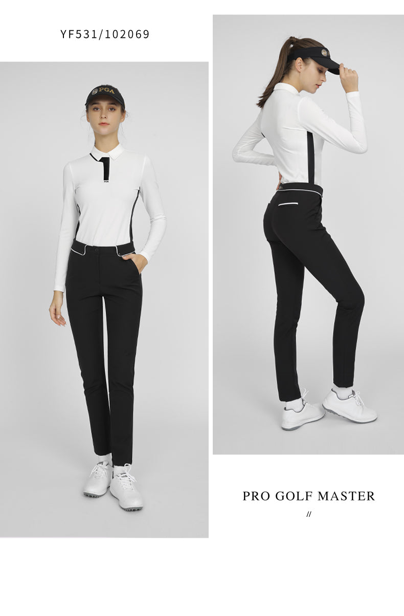 PGM YF531 women polo golf top long sleeve ladies polyester spandex plain golf polo