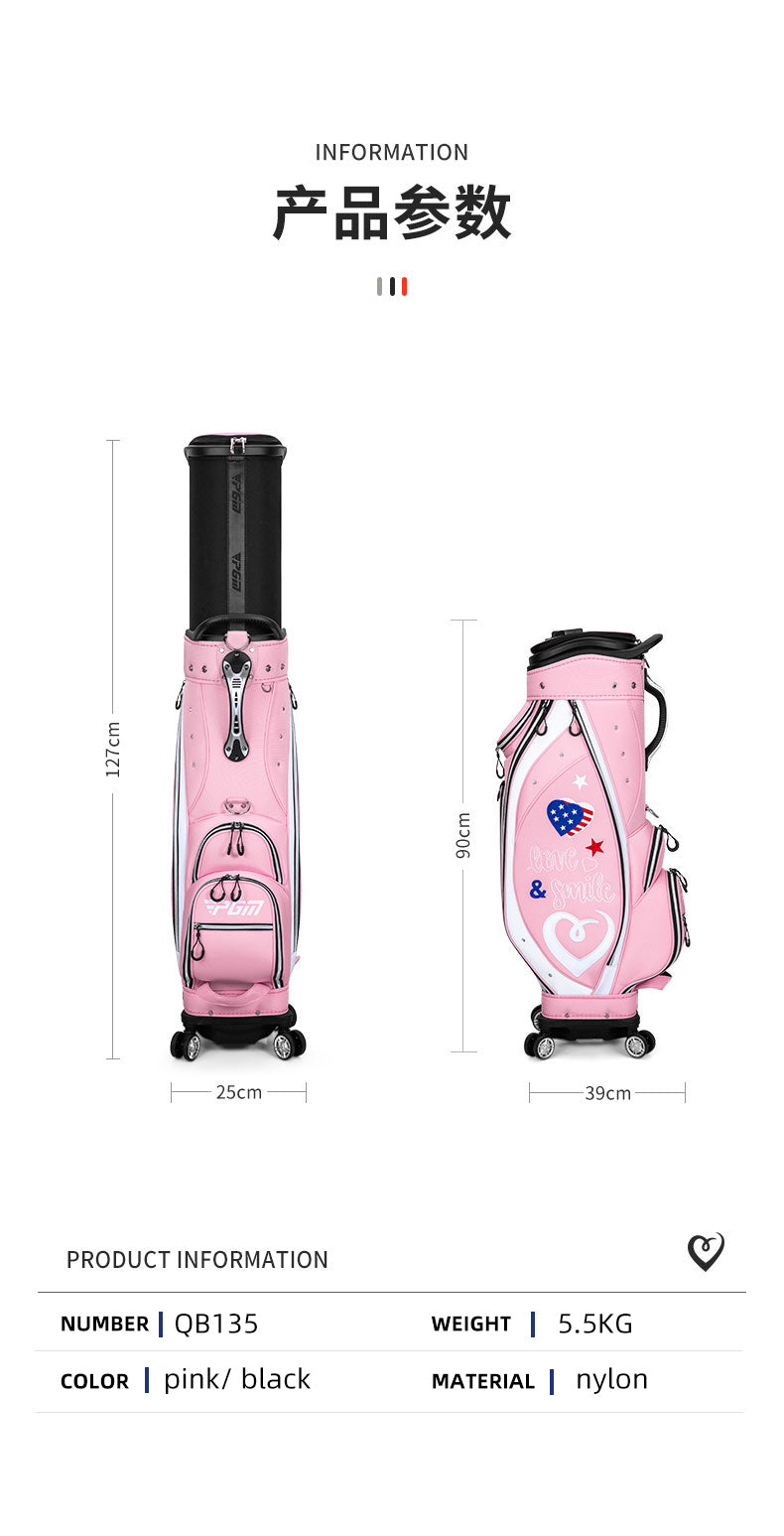 PGM QB135 cute golf bag female golf travel bag pink golf bags with wheel