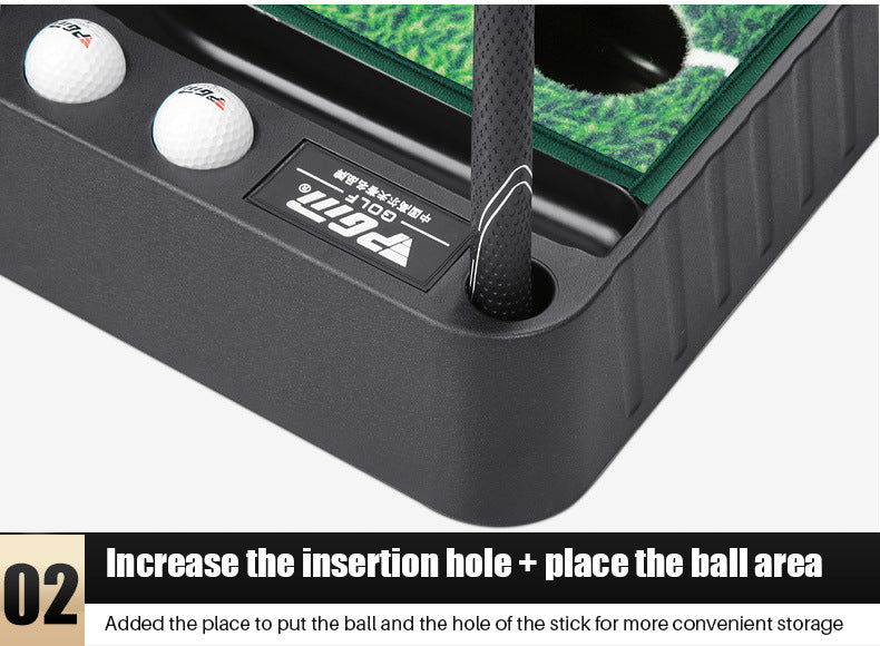 PGM TL020 Black Plastic Frame Indoor Golf Putting Mat With Ball Return Rail-Carpet