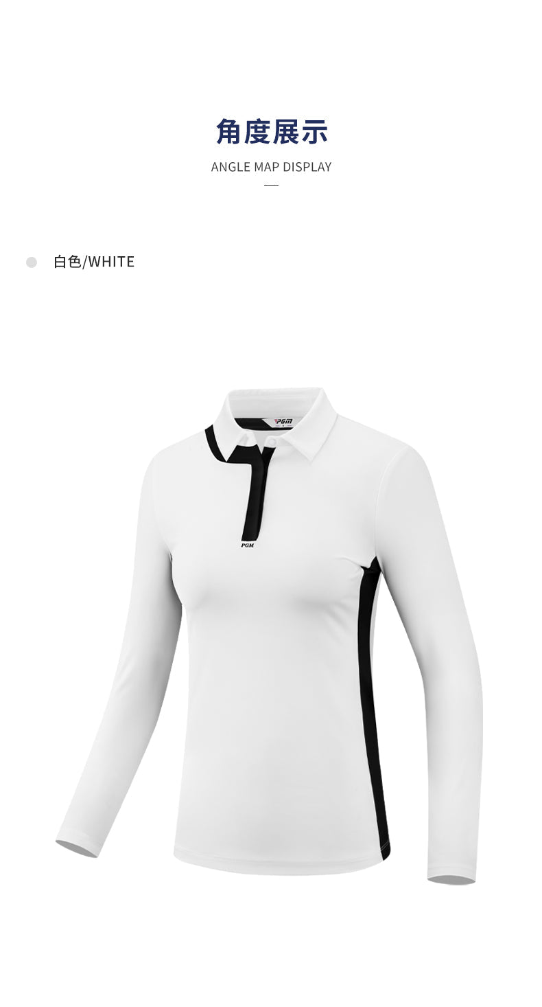 PGM YF531 women polo golf top long sleeve ladies polyester spandex plain golf polo