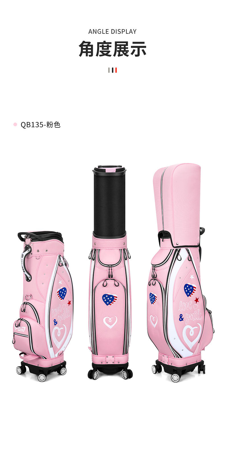 PGM QB135 cute golf bag female golf travel bag pink golf bags with wheel