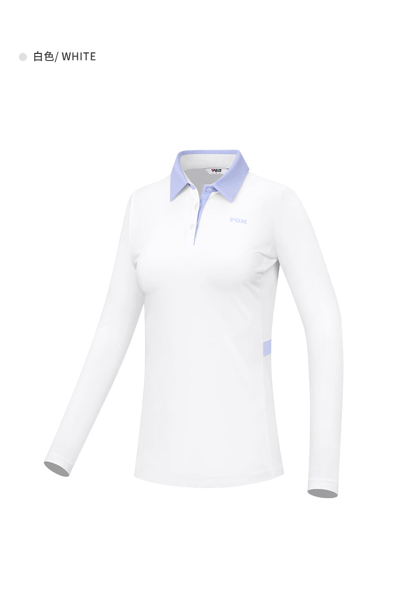 PGM YF535 ladies long sleeve performance golf polo shirt polyester spandex plain golf polo