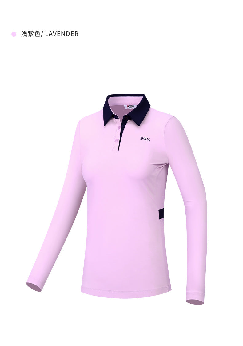 PGM YF535 ladies long sleeve performance golf polo shirt polyester spandex plain golf polo