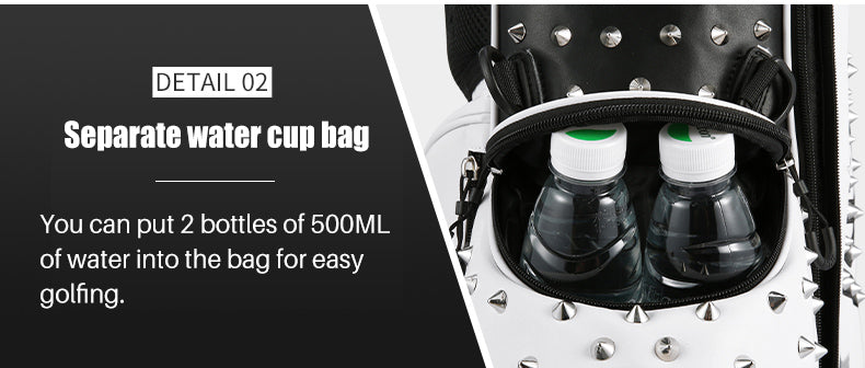 Portable Golf Bag with Stand, Korean Rivet Design, Personalized Transparent Ball Cap, Lightweight Golf Club Bag