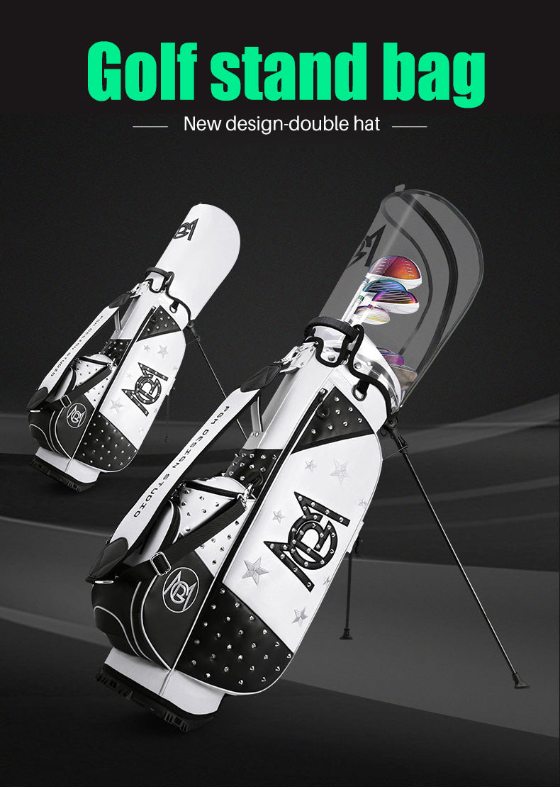 Portable Golf Bag with Stand, Korean Rivet Design, Personalized Transparent Ball Cap, Lightweight Golf Club Bag