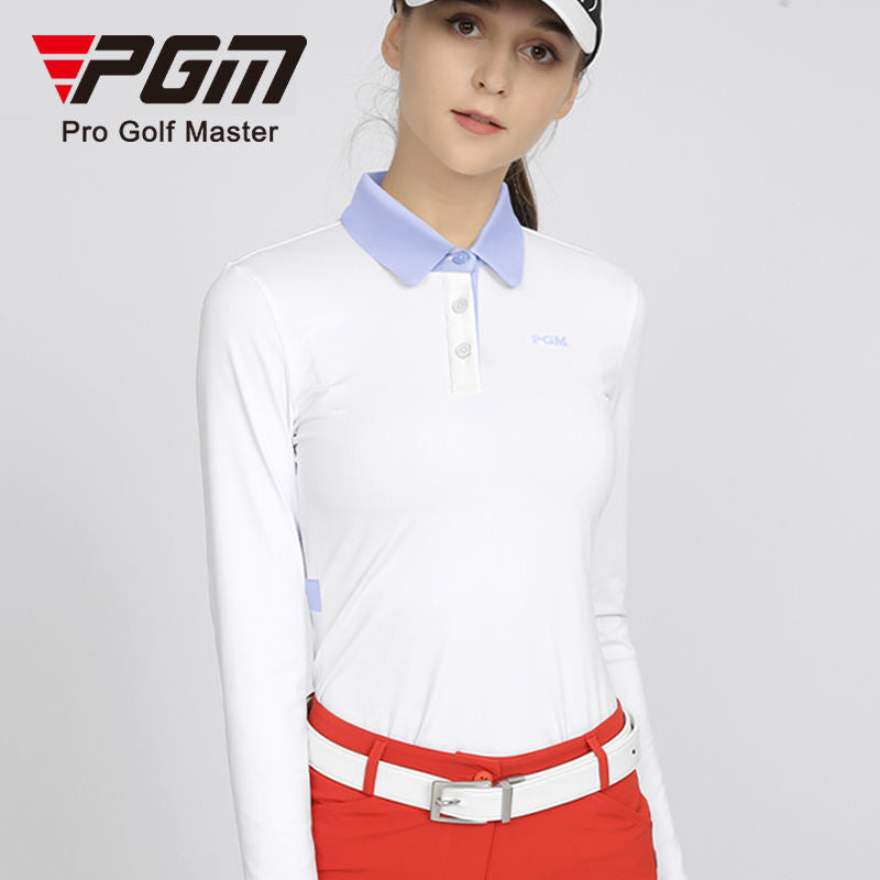 PGM YF535 ladies long sleeve performance golf polo shirt polyester spandex plain golf polo
