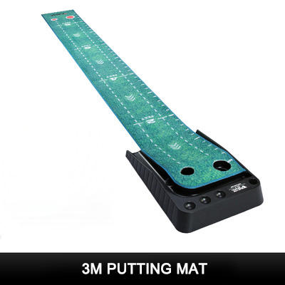 PGM TL020 Black Plastic Frame Indoor Golf Putting Mat With Ball Return Rail-Carpet