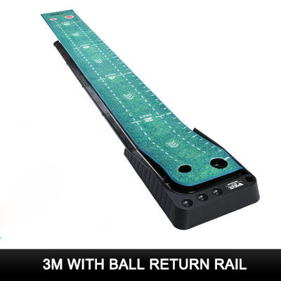PGM TL020 Black Plastic Frame Indoor Golf Putting Mat With Ball Return Rail-Carpet